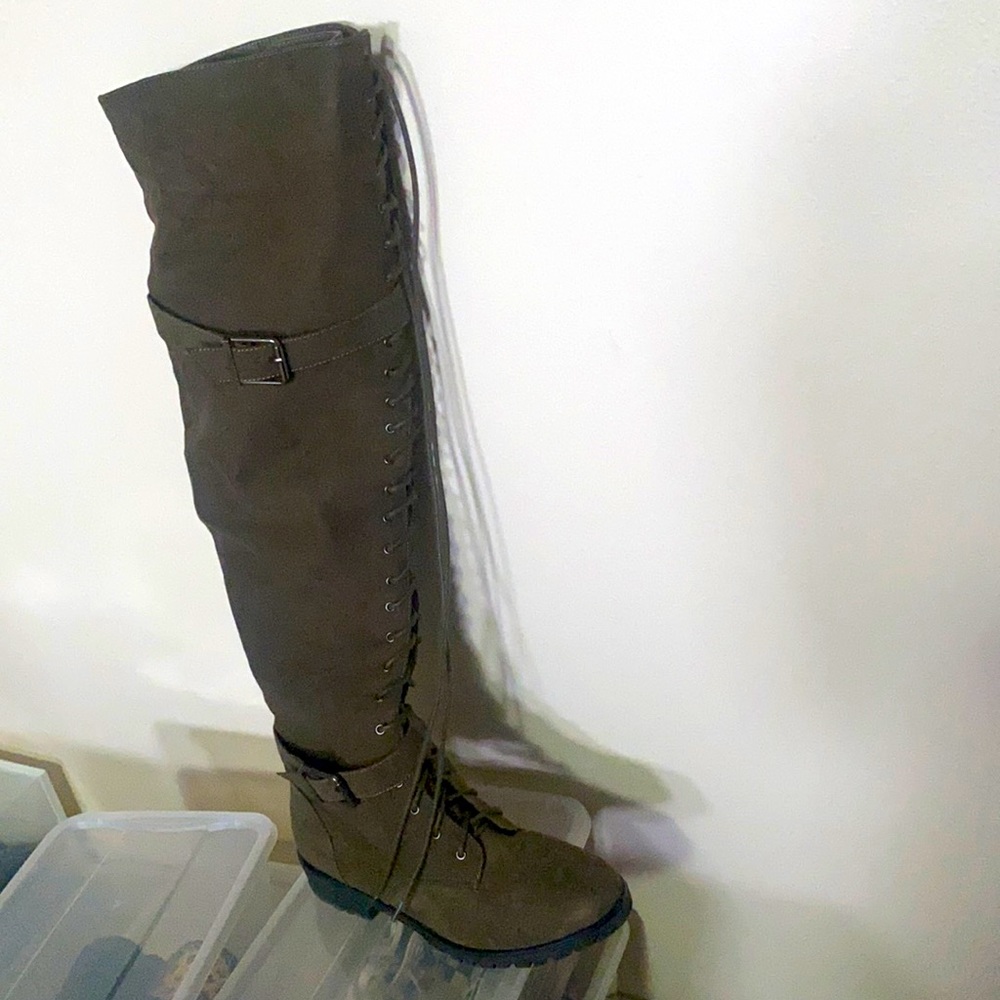 Olive knee high flat boots size 7